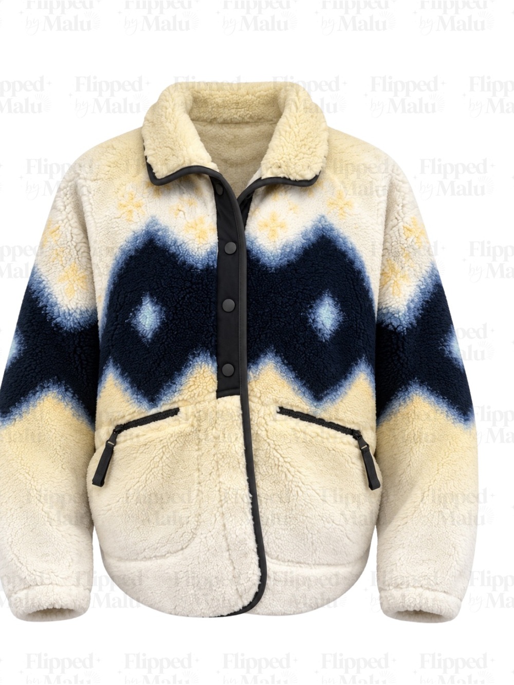 FP Movement by Free People Cream, Navy & Yellow Sherpa Ski Jacket